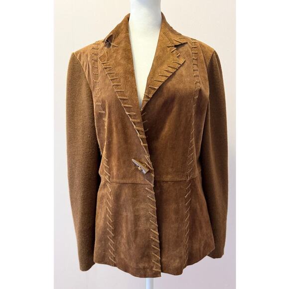 NWOT Ali Miles 100% Leather Suede Jacket Sweater Sleeves Size S - Picture 1 of 7